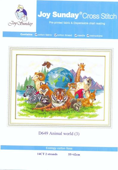 Набор для вышивания по нанесённой на канву схеме  "Animal world (3)".AIDA 14CT printed, 55*42 см | Зображення 1