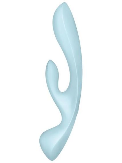 Двосторонній вібратор-кролик Satisfyer Triple Oh Light Blue, 3 мотори, руків’я-масажер | Зображення 1