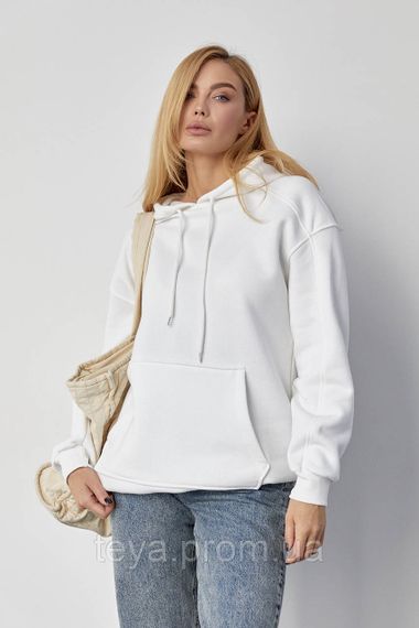 Утеплене жіноче худі з кишенею-кенгуру колір молочний FL_000854 | Зображення 5