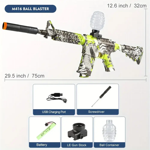 Водяной автомат с гидрогелевыми шариками Water Bullet Gun M4 с орбизами зеленый, детский водяной автомат | Зображення 1