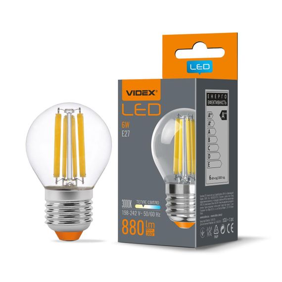 Світлодіодна лампа VIDEX Filament G45F 6W E27 3000K