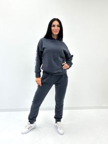 Женский модный спортивный костюм на флисе GF08566 цвет графит, размер 46/48