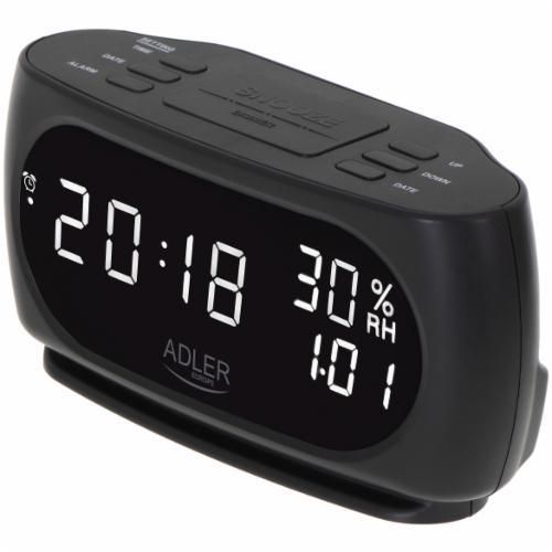 Часы - будильник Adler AD 1186 черный (с Термометром и Гигрометром) (UA-01)