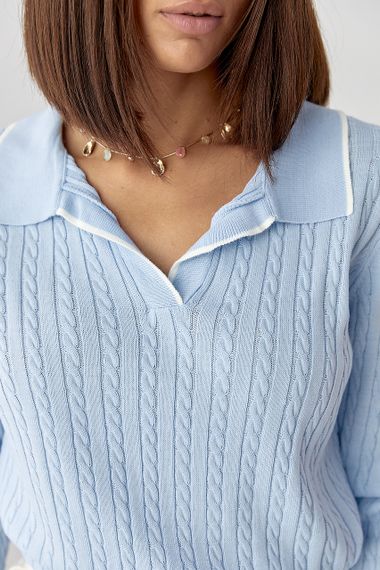 Кофта-поло з косичками - блакитний цвет, ONE SIZE (є розміри) | Зображення 3