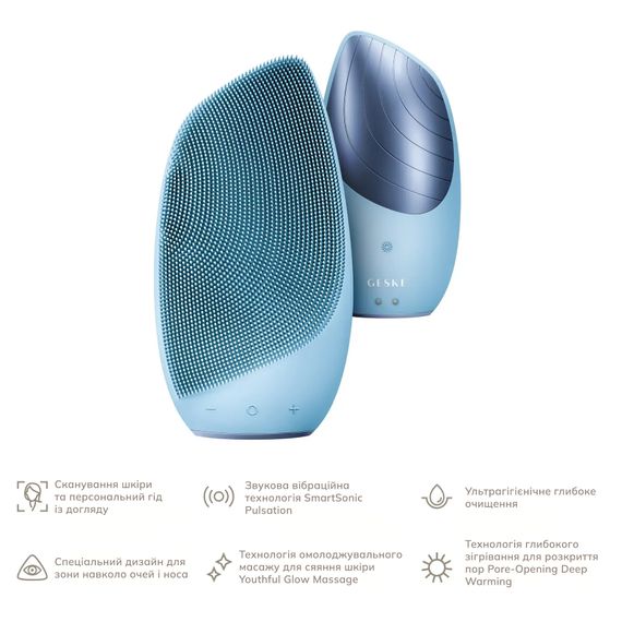 Електронна звукова термо щітка для обличчя GESKE Sonic Thermo Facial Brush 6в1 aquamarine | Зображення 1