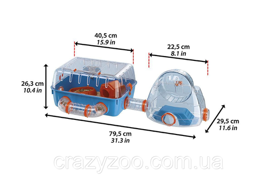 Клітка для хом'яків Ferplast Combi 2 з міні-спортзалом синя 79.5х29.5х26.3 см 57932599 | Зображення 1