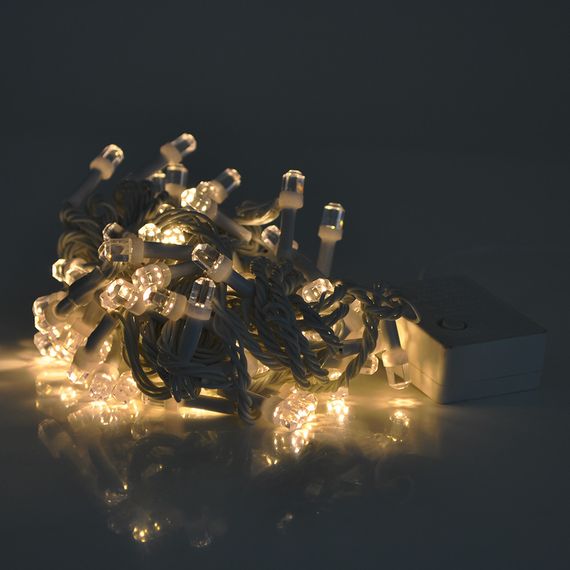 Гирлянды 100LED (Шестигранник Big) Yellow,8 режимов,5 метров,черная изоляция,BOX