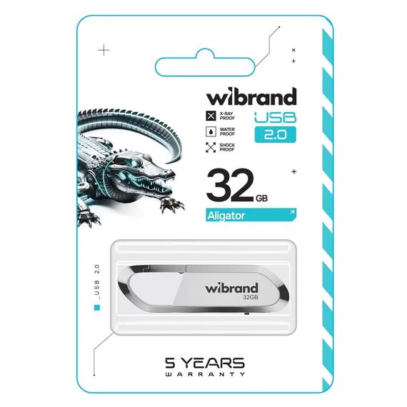 USB флеш накопичувач Wibrand 32GB Aligator White USB 2.0 (WI2.0/AL32U7W) | Зображення 1