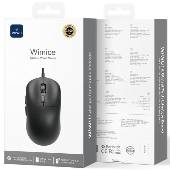 Миша дротова WIWU WM111 Wired Mouse Black | Зображення 1