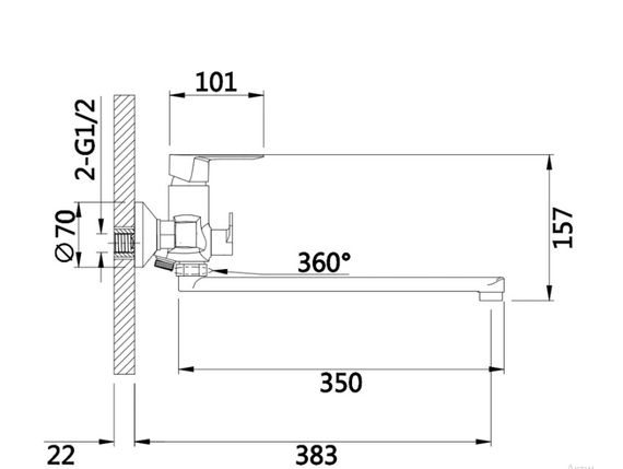 Змішувач для ванни Lidz Latwa 005 (k35) LDLAT005CRM45415 | Зображення 1