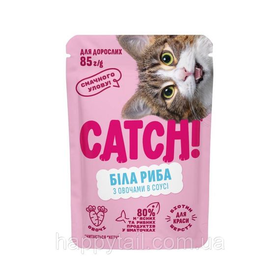Влажный корм для взрослых кошек Catch с белой рыбой и овощами в соусе 85 г