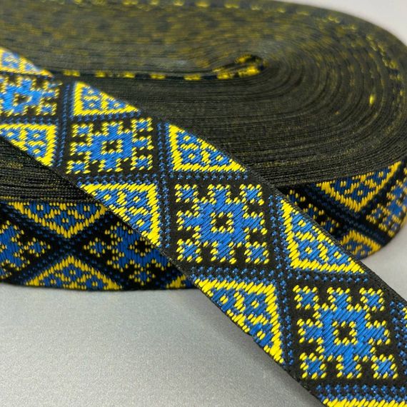 2,5 см тасьма національна з українським орнаментом - синьо-жовтий ромб