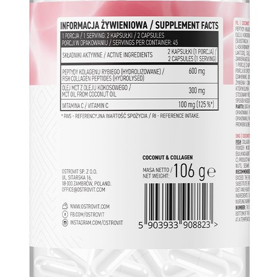 Хондропротектор (для спорта) OstroVit Coconut & Collagen 180 Caps | Зображення 1