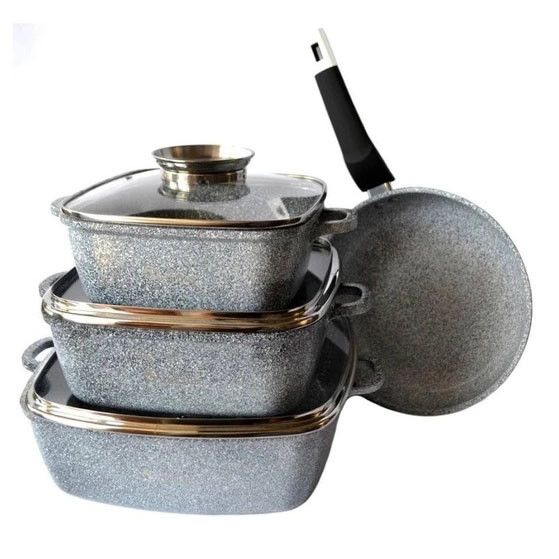 Набор казанов UNIQUE UN-5531 7 предметов, квадрат: 16 см, 20 см, 24 см, круглые 24 XY-466 см сковорода