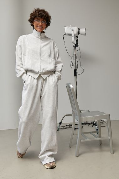 Спортивний костюм із кофтою на бликавці та широкими штанами - світло-сірий цвет, M (є розміри)