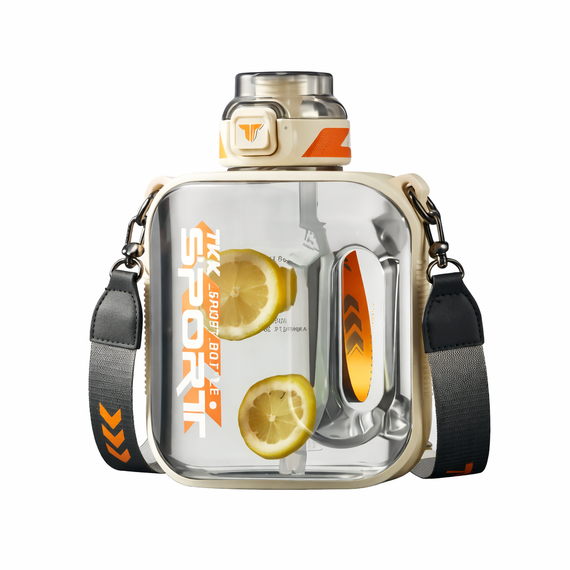 Спортивная бутылка для воды TKK Sport 2100 мл из Тритана (BPA Free), белая квадратная бутылка с трубочкой и ремешком | Зображення 6