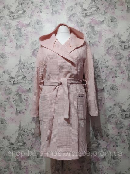 Халат детский вафельный банный в бассейн домашний хлопчатобумажный с капюшоном розовый 110