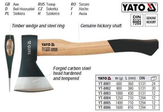 Сокира YATO Польща сокира m=1000 м l=430 мм YT-8003