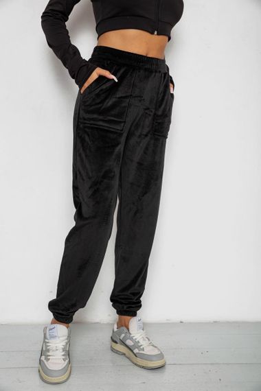 Спортивные штаны велюровые женские на флисе, цвет черный, 238R58649 | Зображення 2