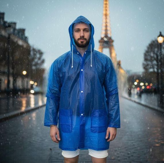 Дощовик Paris Blue — Стильний вологозахисний плащ із капюшоном, 5000 мм H2O (Розмір L) | Зображення 1