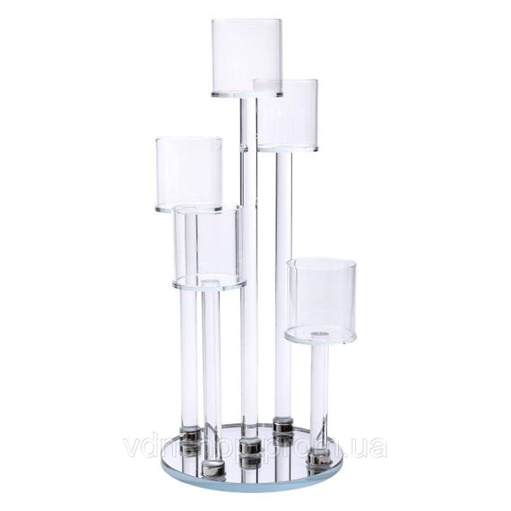 Подсвечник стеклянный на 5 свечей 16×38 см подсвечник декоративный прозрачный на ножке HP-4-14 | Зображення 2