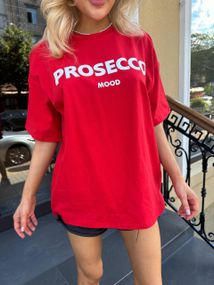 Женская свободная футболка оверсайз Prosecco mood  SH318 цвет красный, размер 42/46 onesize
