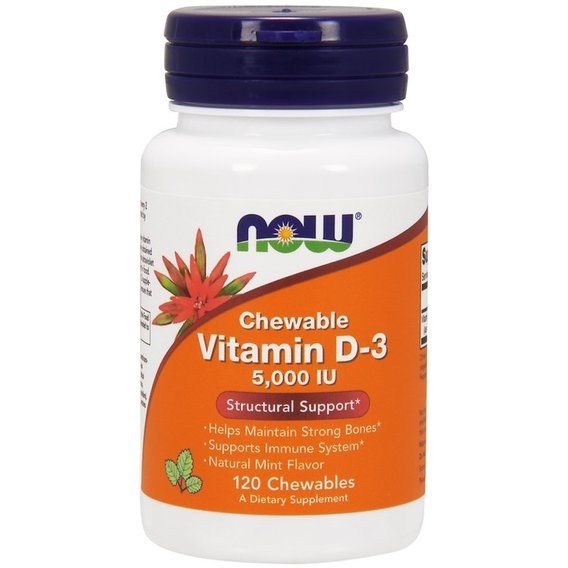 Вітамін D NOW Foods Chewable Vitamin D-3, 5000 IU 120 Chewables Natural Mint Flavor NOW-00358