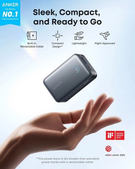 Портативний зарядний пристрій Anker Nano - 10000 mAh 45W Built-In USB-C Cable Black | Зображення 2
