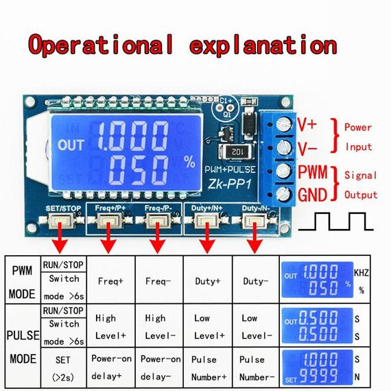 Модуль 2-режимного 1-канального ШИМ-генератора импульсов 1Hz-150kHz 3.3-30V ZK-PP1 | Зображення 3
