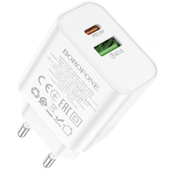 МЗП Borofone BA88A Navy PD20W+QC3.0 (1USB-A/1C) White | Зображення 2