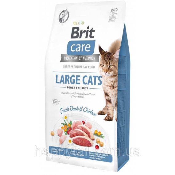Корм сухой Brit Care Cat Grain Free Large Power Vitality для взрослых котов крупных пород с уткой и курицей 7 кг