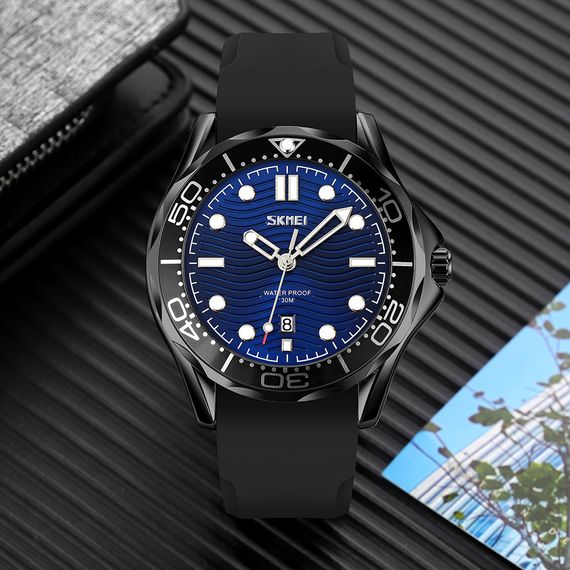 Чоловічий годинник Skmei 9276PBKBU Black-Blue Silicone Strap | Зображення 3