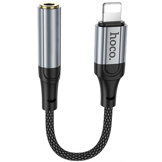 Аудіо кабель Aux Hoco LS36A Fresh 3.5mm to Lightning (0.12m) Metal gray