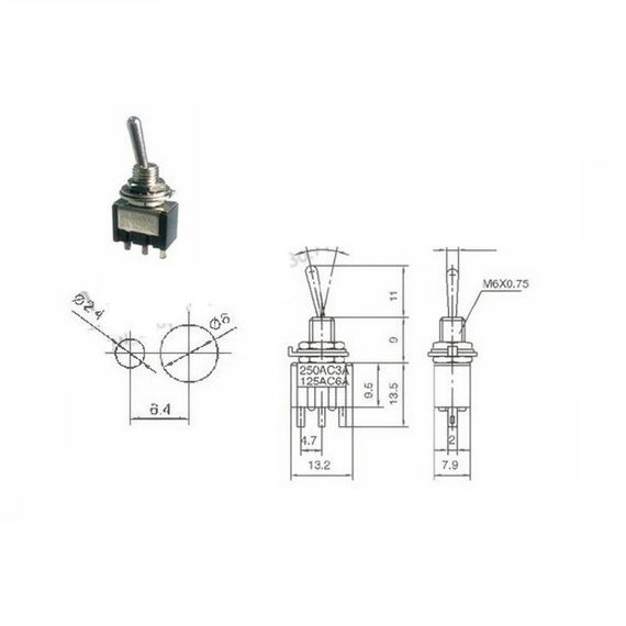 Тумблер MTS-102, 3 контакта, синий, ON-ON, 3A 250VAC | Зображення 2
