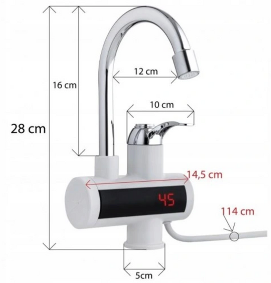 Водонагрівач WATER HEATER RX-002 • Проточний електричний водонагрівач з ЖК-дисплеєм для кухні ванної та гаража | Зображення 1