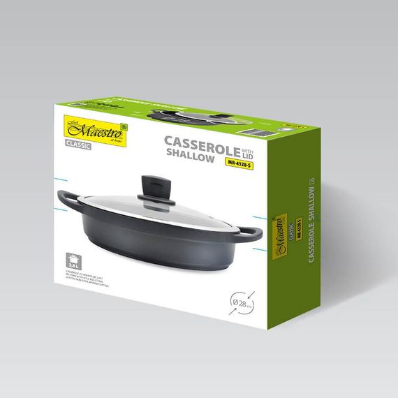 Каструля Maestro Shallow MR-4328-S, 3.8 л, 28 см, алюмінієва з кришкою та антипригарним покриттям | Зображення 4
