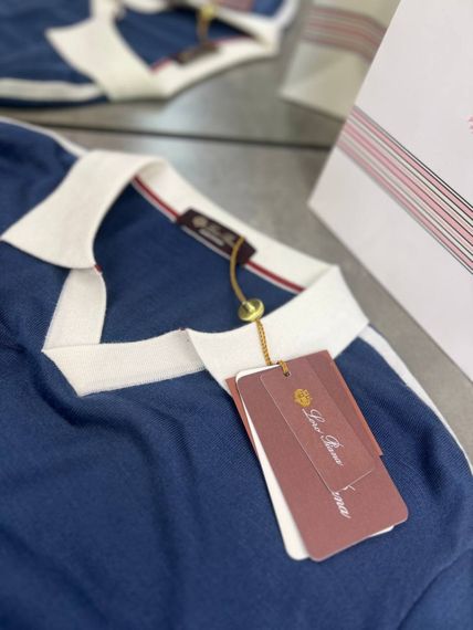 Трикотажне поло Loro Piana блакитного кольору з "V" подібним вирізом f696 | Зображення 4