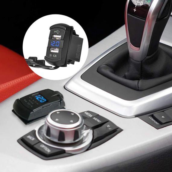 Автомобильная зарядка с пылезащитной крышкой и синим вольтметром, USB разъем 4,2 А (DS2013-E) | Зображення 2