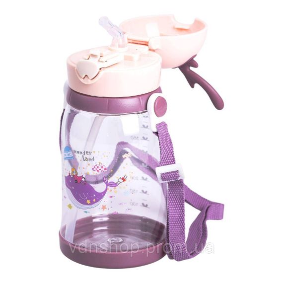 Бутылка для воды детская 550 мл на ремешке бутылочка с трубочкой для спорта и школы Розовая HP-14-44P | Зображення 1