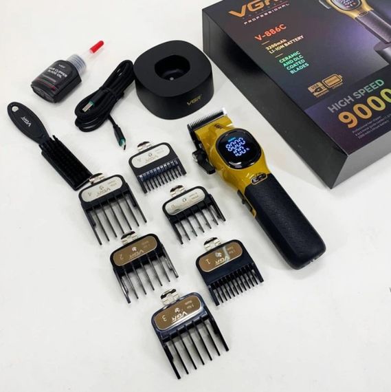 Универсальная машинка для стрижки VGR V-886C GOLD с 6 насадками професиональная аккумуляторная на подставке LED-дисплей Золотистая | Зображення 4