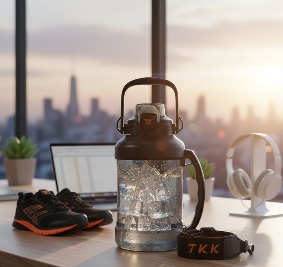 Спортивна пляшка TKK (2000 мл) — Чорний матовий Tritan BPA-free, з ергономічною ручкою та клапаном | Зображення 5