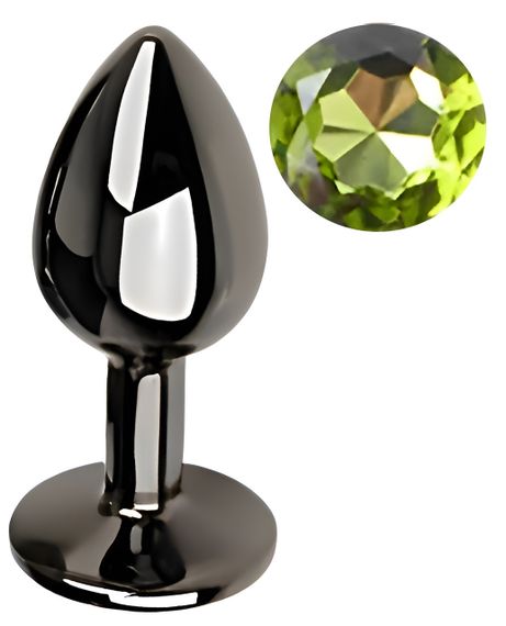 Анальна пробка з кристалом EGZO - Dark Gray Round Plug Green, size S Sex Aura | Зображення 1