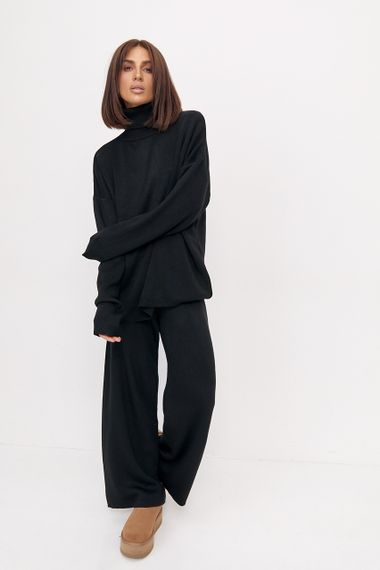 Теплий жіночий в'язаний костюм oversize - чорний цвет, ONE SIZE (є розміри) | Зображення 4