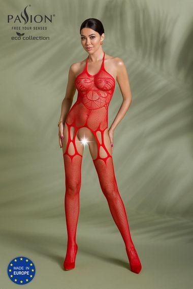 Бодістокінг Passion ECO BS002 red, з доступом, імітація підв’язок, абстрактний малюнок, S/M/L | Зображення 2