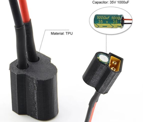 Силовий кабель 14AWG 100mm для контролерів ECS VTX FPV роз'єм XT60 з конденсатором 1000mF/35V 105C | Зображення 3