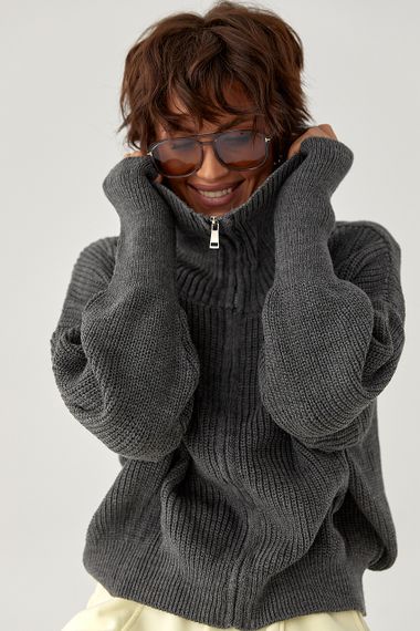 В'язаний жіночий кардиган на блискавці - сірий цвет, ONE SIZE (є розміри)