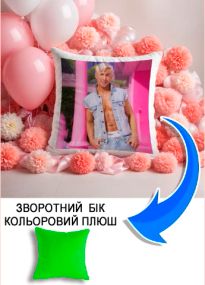 Подушка плюшева Мерч Крафт Дизайн з принтом Барбі Кен 3 салатовий плюш квадратна 33х33 см