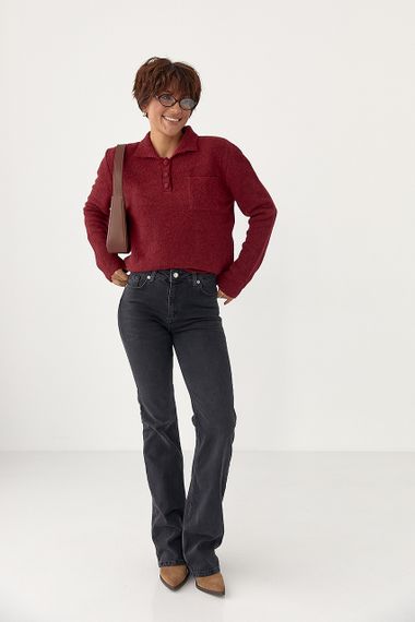 Тепла кофта-поло з накладною кишенею - темно-червоний цвет, ONE SIZE (є розміри) | Зображення 2