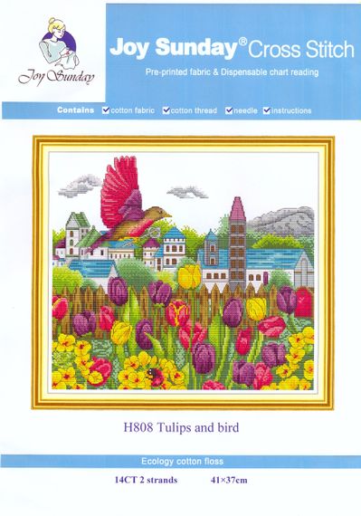 Набір для вишивання за нанесеною на канву схемою "Tulips and bird". AIDA 14CT printed 41*37 см | Зображення 1