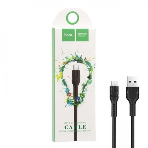 Кабель HOCO U31 USB to iP 2.4A, 1m, nylon, TPE connectors, Black | Зображення 1